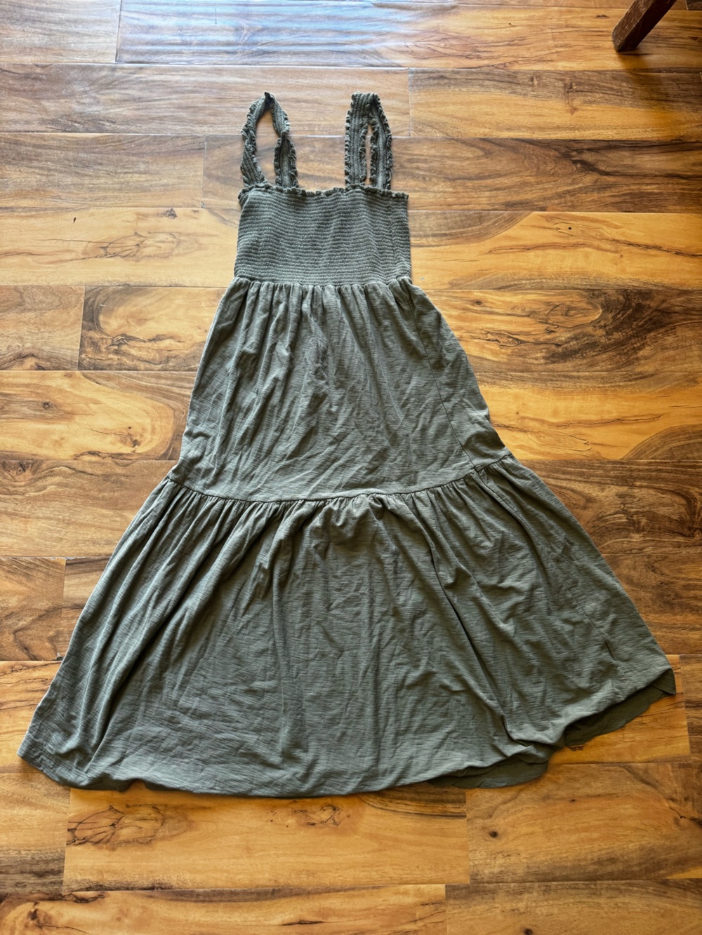 Olive Green Gathered Midi Skirt